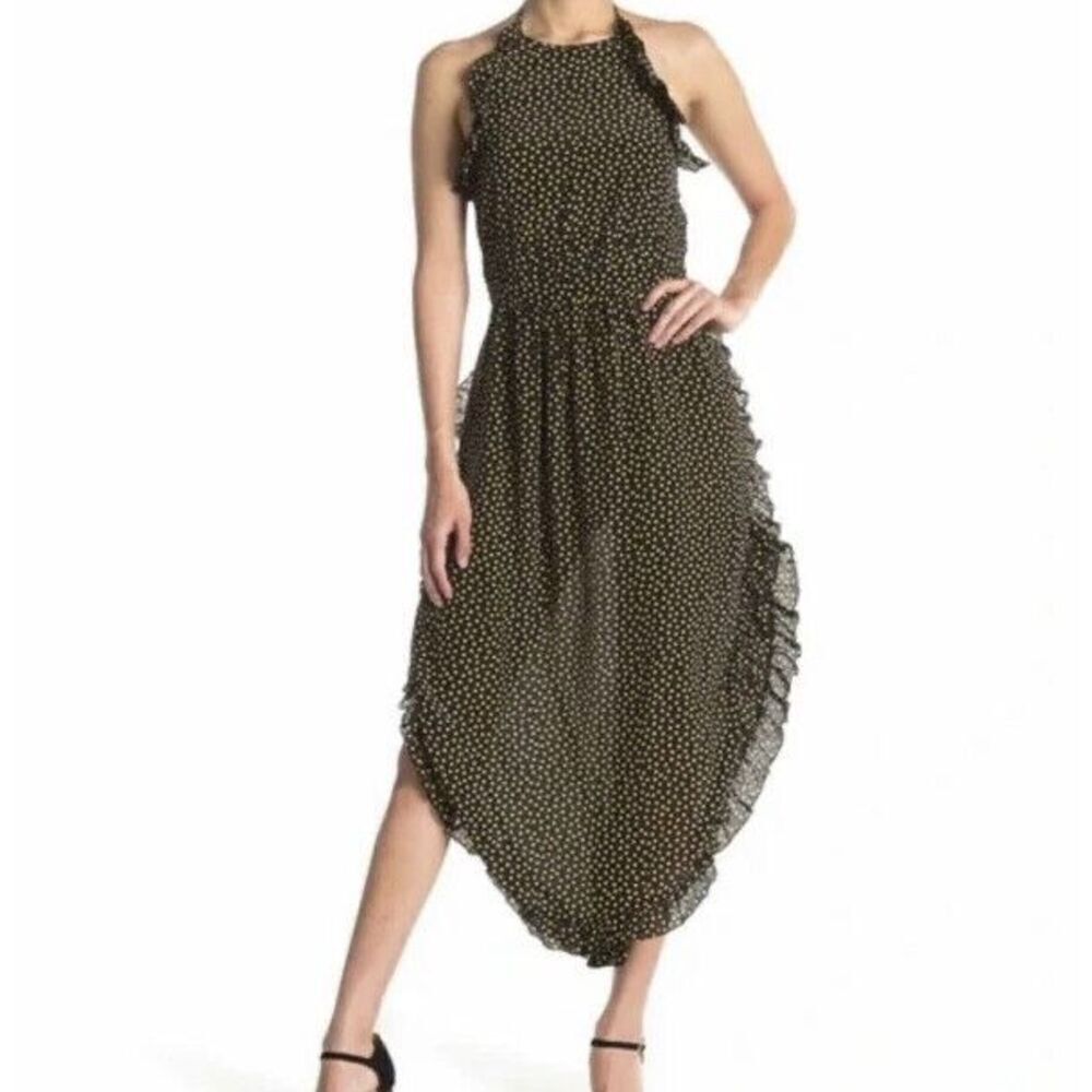 SeeByChloe Womens Black Yellow Polka Dot Ruffle Midi Dress Size 38